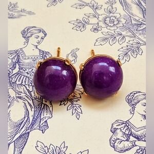 Purple Jade Stud Earrings In 18K Gold Plated